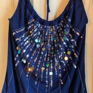 Blue sequin halter style top